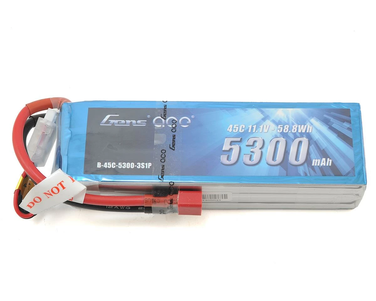 Gens Ace 3s LiPo Battery 45C (11.1V/5300mAh) w/T-Style Connector 1 Gens Ace 3s LiPo Battery 45C (11.1V/5300mAh) w/T-Style Connector
